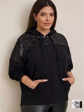 Torrid Relaxed Fit Super Soft Fleece Sequins Yoke Drop Shoulder Sweatshirt